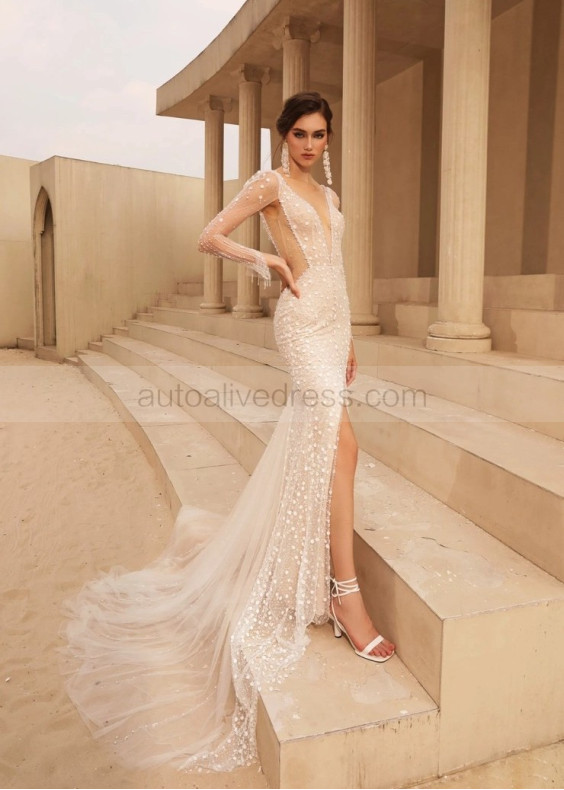 Luxury Beaded Lace Tulle V Back Wedding Dress Luxury Beaded Lace Tulle V Back Wedding Dress